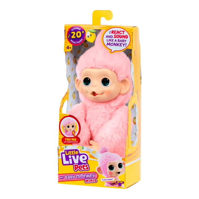Мягкие животные - ​Интерактивная игрушка Little Live Pets Обезьяна Луна Лемон розовая (26764)#4