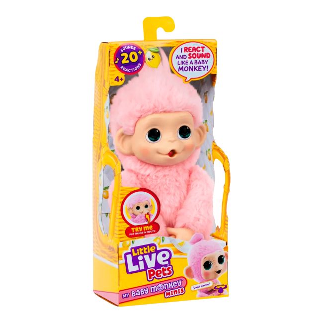 Мягкие животные - ​Интерактивная игрушка Little Live Pets Обезьяна Луна Лемон розовая (26764)#5