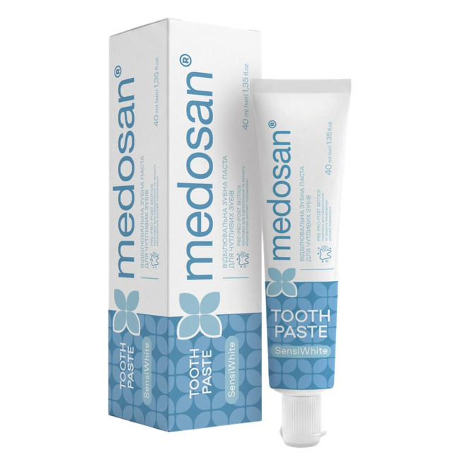 Косметика - Відбілювальна зубна паста для чутливих зубів Medosan SensiWhite 40 мл (4823109414204)#2