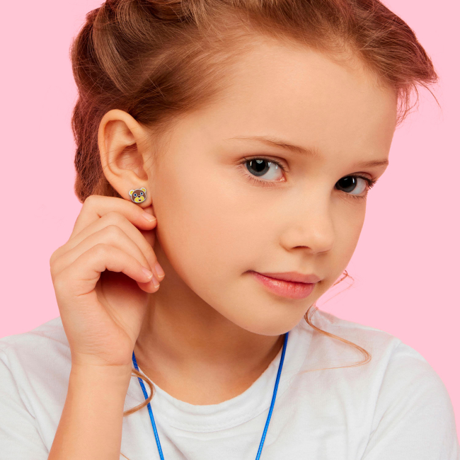 Ювелірні прикраси - Сережки UmaUmi Zoo Ведмедик з коричневою і жовтою емаллю (2210000031715)#3