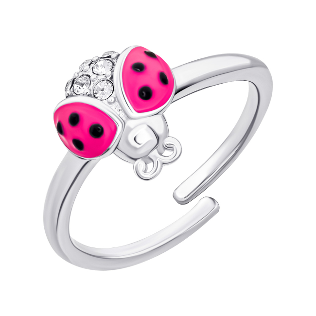 Ювелирные украшения - Кольцо UmaUmi Fly Божья коровка блестящее с розовой эмалью и фианитами (2210000018600)#2