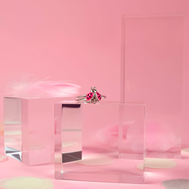 Ювелирные украшения - Кольцо UmaUmi Fly Божья коровка блестящее с розовой эмалью и фианитами (2210000018600)#3
