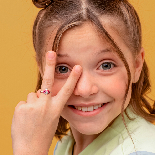 Ювелирные украшения - Кольцо UmaUmi Fly Божья коровка блестящее с розовой эмалью и фианитами (2210000018600)#4