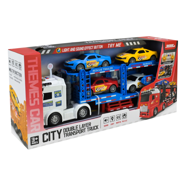 Транспорт і спецтехніка - Ігровий набір Країна Іграшок Трейлер-автовоз і 4 машинки (JP588-81C)#5