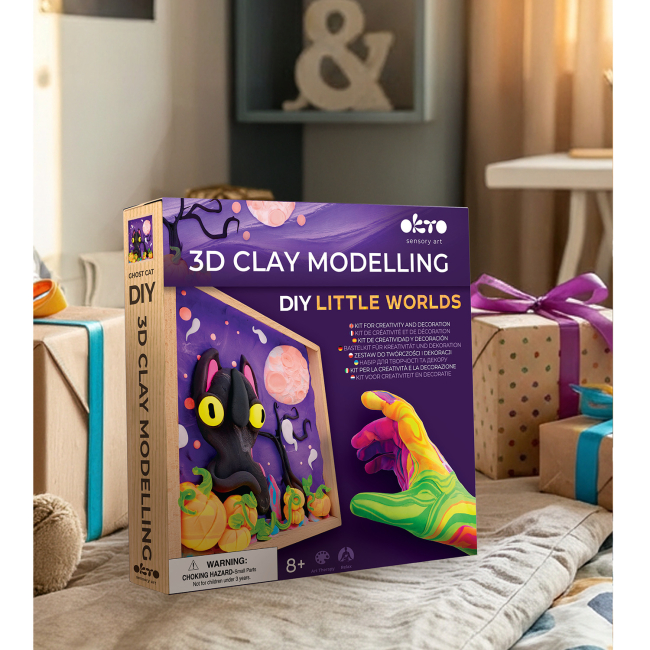 Наборы для лепки - Набор для творчества OKTO Wood and Craft Little worlds Призрак кот (20052)#5