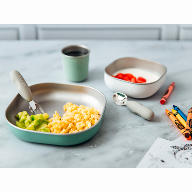 Детская посуда и аксессуары - Набор посуды Beaba металлический оливковый (913583)#5