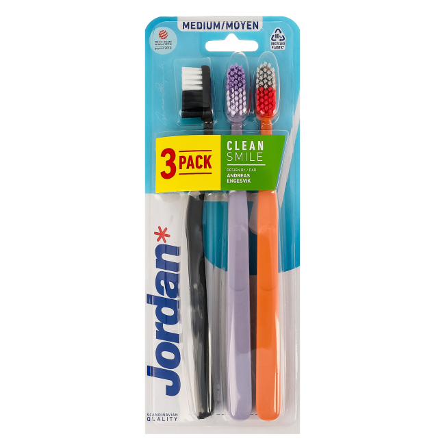 Косметика - Набор зубных щеток Jordan Clean Smile Medium 3 шт в ассортименте (7046110071021)#3