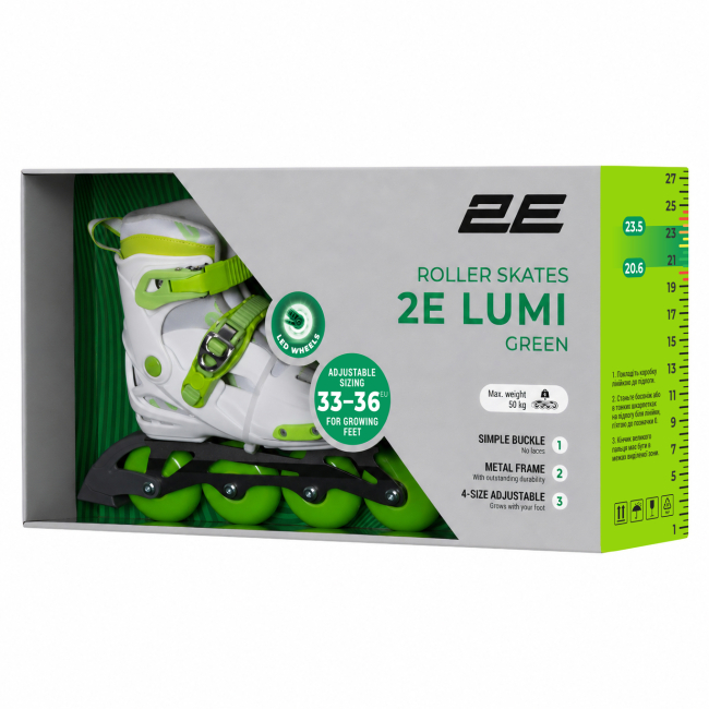 Ролики детские - Роликовые коньки 2E Lumi зеленые размер 33-36 (LSW-HA33-GREEN)#9