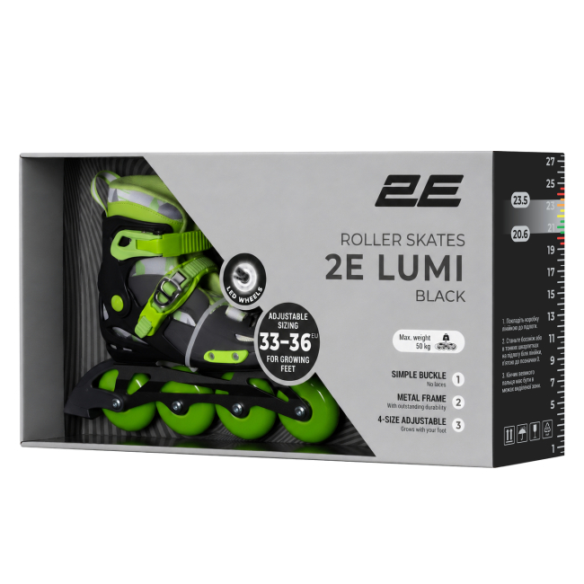 Ролики детские - Роликовые коньки 2E Lumi черные размер 33-36 (LSW-HA33-BLACK)#9