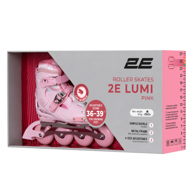Ролики детские - Роликовые коньки 2E Lumi розовые размер 36-39 (LSW-HA36-PINK)#9