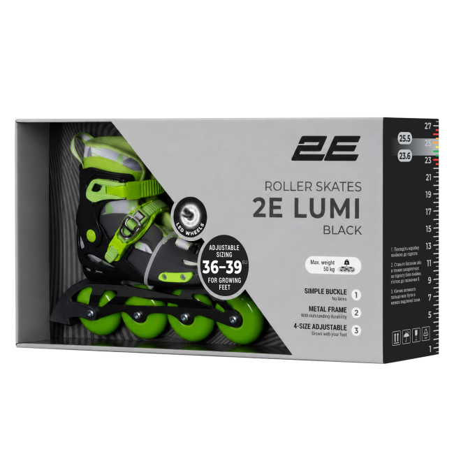 Ролики детские - Роликовые коньки 2E Lumi черные размер 36-39 (LSW-HA36-BLACK)#9
