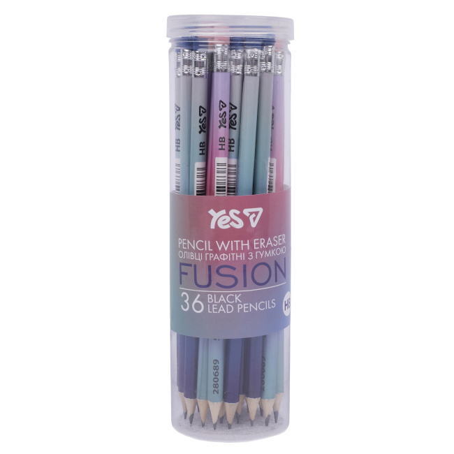Канцтовари - Олівець Yes Fusion чорнографітний круглий з гумкою в асортименті (280689)#2